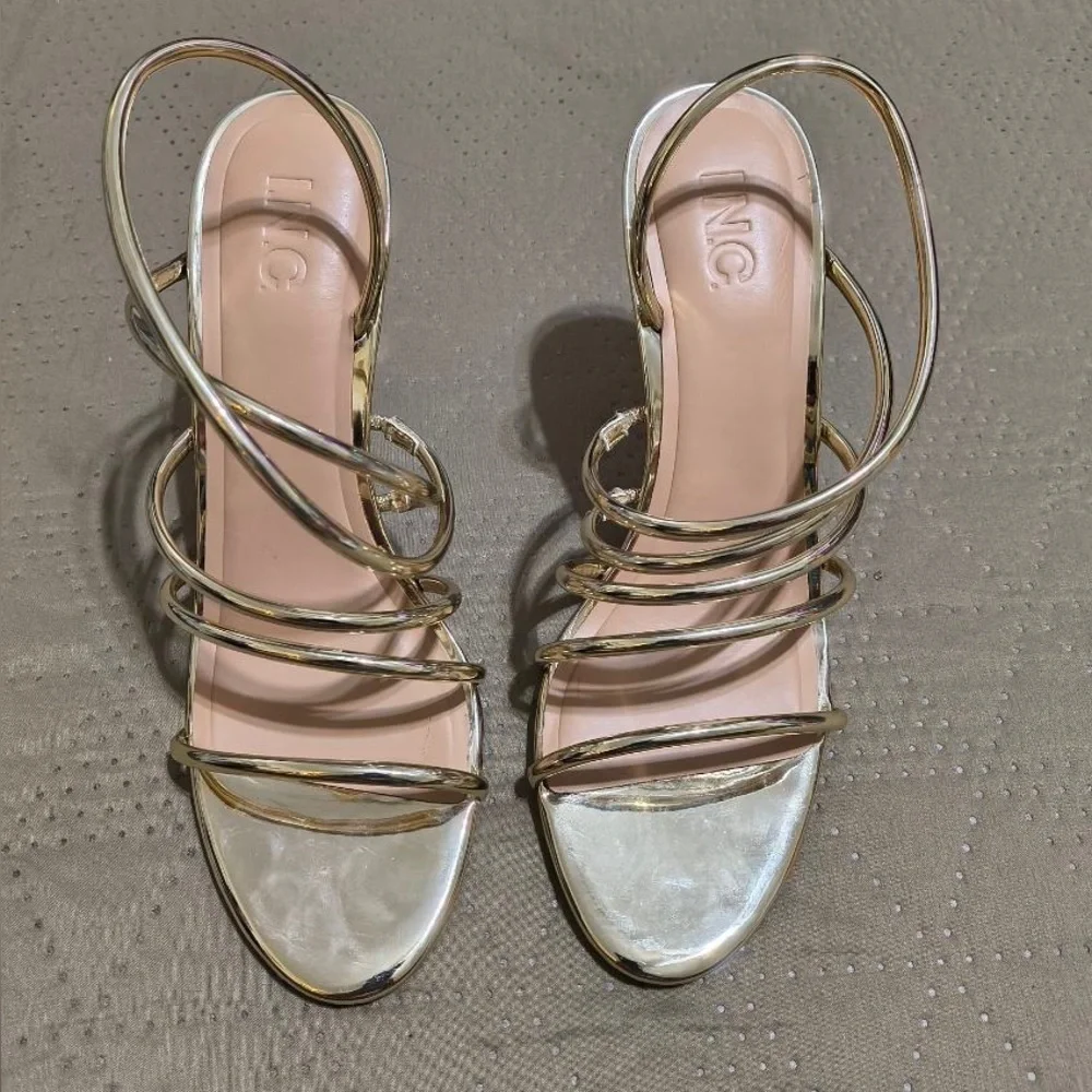 Like New INC Women's Ginny Strappy Stiletto Sandals - Light Gold US 10
